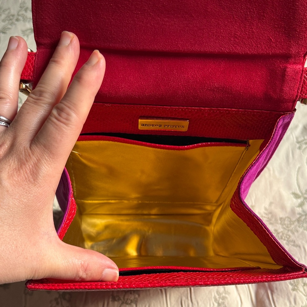 Andrea Pfister Vintage Red Leather and Purple Suede Purse - Picture 16 of 17